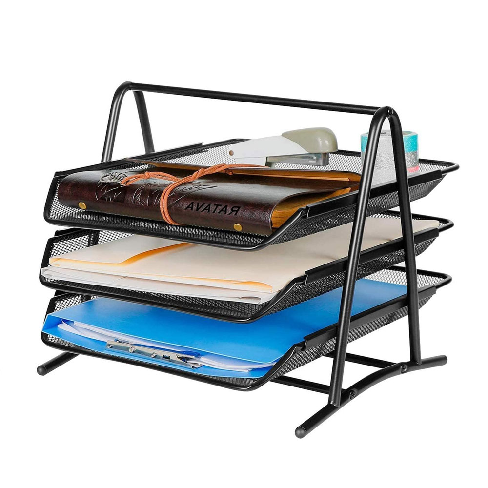 Desktop Filing Tray - Three-tier Sliding Desktop File Organizer, Metal