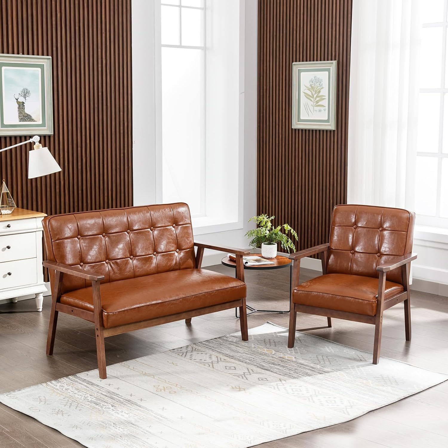 Office Furniture For Small Spaces - Loveseat Sofa Set Upholstered Leather 2-Seat